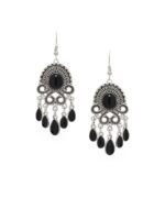 Rubans Women Silver-Toned & Black Classic Drop Earrings - Image 2