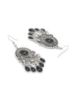 Rubans Women Silver-Toned & Black Classic Drop Earrings - Image 3