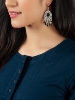 Rubans Women Silver-Toned & Black Classic Drop Earrings - Image 4