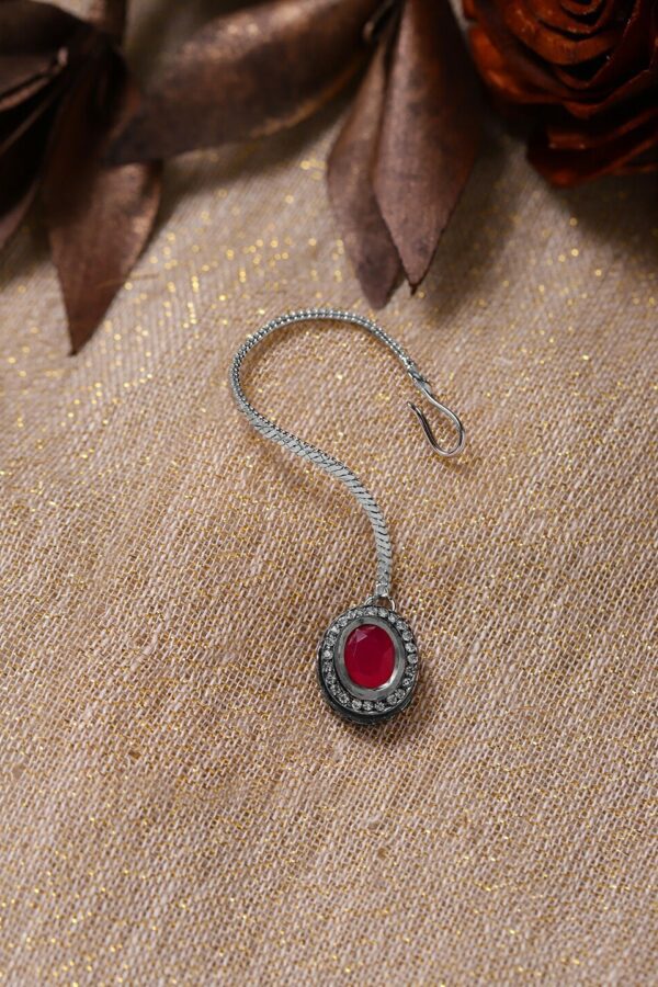Ruby Raang Gold-Plated Maroon & White Kundan Stone -Studded Maang Tikka