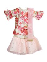 SAKA DESIGNS Girls Pink Floral Printed Empire Sequinned Kurta with Sharara & Dupatta