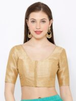 SALWAR STUDIO Women Gold-Toned Solid Readymade Mulberry Silk Saree Blouse