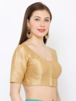 SALWAR STUDIO Women Gold-Toned Solid Readymade Mulberry Silk Saree Blouse - Image 2