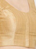 SALWAR STUDIO Women Gold-Toned Solid Readymade Mulberry Silk Saree Blouse - Image 4