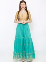 SALWAR STUDIO Women Gold-Toned Solid Readymade Mulberry Silk Saree Blouse - Image 5
