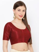 SALWAR STUDIO Women Maroon Solid Readymade Mulberry Silk Saree Blouse - Image 2