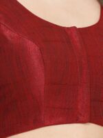 SALWAR STUDIO Women Maroon Solid Readymade Mulberry Silk Saree Blouse - Image 4