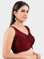 SALWAR STUDIO Women Maroon Solid Saree Blouse - Image 2