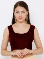 SALWAR STUDIO Women Maroon Solid Velvet Readymade Saree Blouse