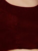 SALWAR STUDIO Women Maroon Solid Velvet Readymade Saree Blouse - Image 2