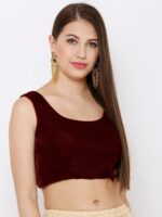 SALWAR STUDIO Women Maroon Solid Velvet Readymade Saree Blouse - Image 3