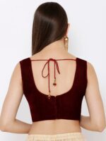 SALWAR STUDIO Women Maroon Solid Velvet Readymade Saree Blouse - Image 4