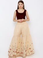 SALWAR STUDIO Women Maroon Solid Velvet Readymade Saree Blouse - Image 5