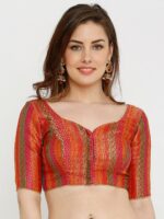 SALWAR STUDIO Women Multicolored Printed Dupion Silk Padded Saree Blouse