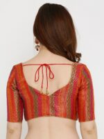 SALWAR STUDIO Women Multicolored Printed Dupion Silk Padded Saree Blouse - Image 3