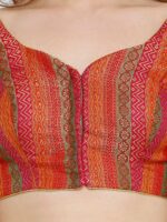 SALWAR STUDIO Women Multicolored Printed Dupion Silk Padded Saree Blouse - Image 4