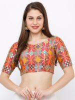 SALWAR STUDIO Women Orange & Blue Woven Design Saree Blouse