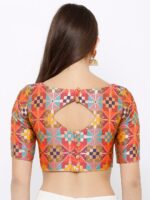 SALWAR STUDIO Women Orange & Blue Woven Design Saree Blouse - Image 3