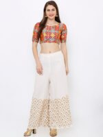 SALWAR STUDIO Women Orange & Blue Woven Design Saree Blouse - Image 5