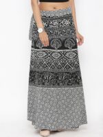 SOUNDARYA Black & White Ethnic Print Wrap-Around Maxi Skirt