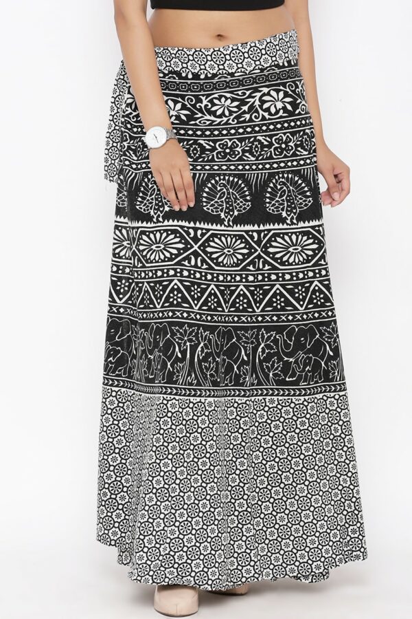 SOUNDARYA Black & White Ethnic Print Wrap-Around Maxi Skirt