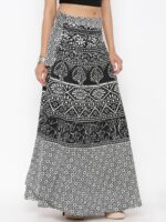 SOUNDARYA Black & White Ethnic Print Wrap-Around Maxi Skirt - Image 2