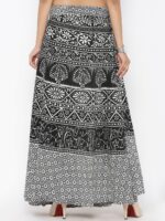 SOUNDARYA Black & White Ethnic Print Wrap-Around Maxi Skirt - Image 3