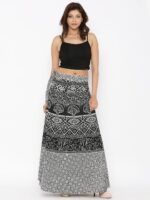 SOUNDARYA Black & White Ethnic Print Wrap-Around Maxi Skirt - Image 5