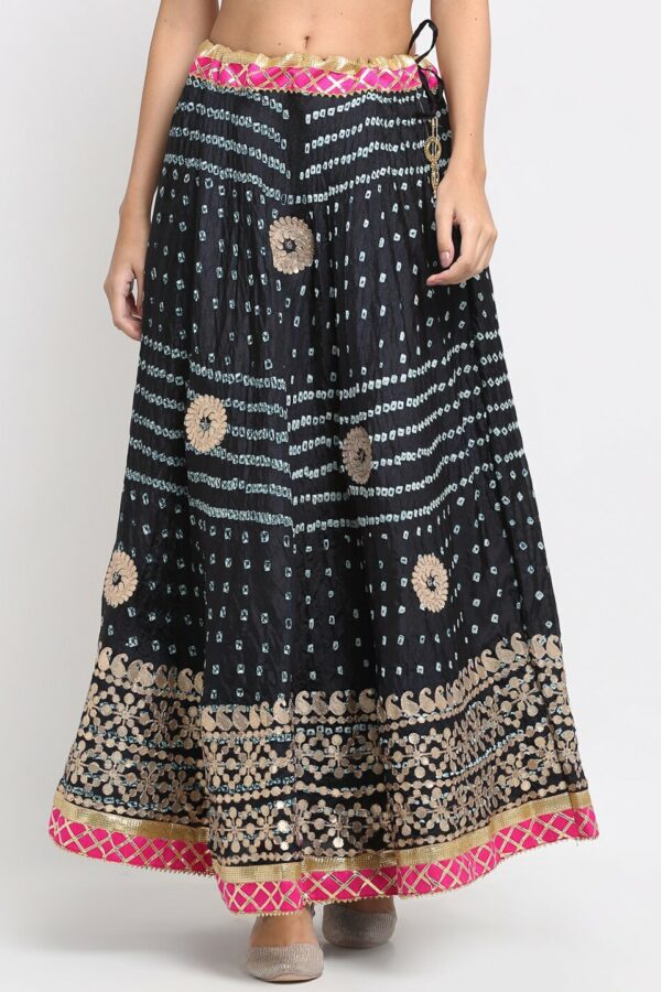 SOUNDARYA Women Black & Blue Bandhej Printed A-Line Maxi Skirt