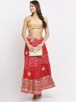 SOUNDARYA Women Red & White Bandhej Printed Flared Maxi Skirt - Image 4