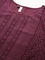 SWAGG INDIA Women Purple Floral Embroidered Chikankari Georgette Kurta - Image 2