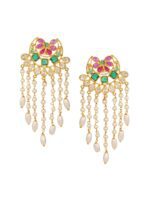 Saraf RS Jewellery Gold-Plated Green AD Studded Crescent Shaped Drop Earrings - Image 2