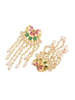 Saraf RS Jewellery Gold-Plated Green AD Studded Crescent Shaped Drop Earrings - Image 3