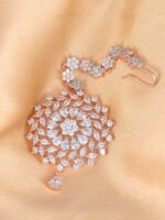 Saraf RS Jewellery Rose Gold-Plated White AD-Studded Jadau Handcrafted Maangtika