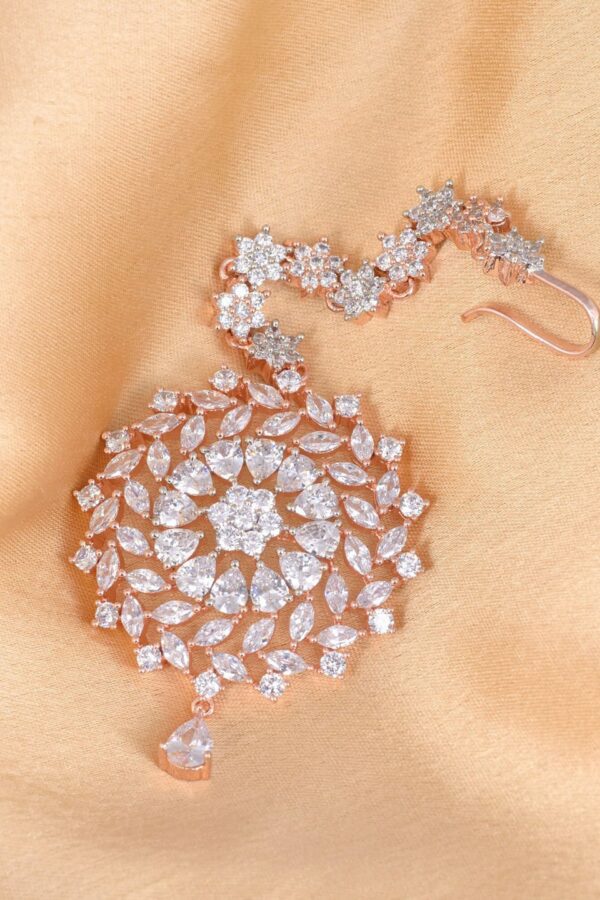 Saraf RS Jewellery Rose Gold-Plated White AD-Studded Jadau Handcrafted Maangtika