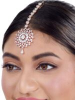 Saraf RS Jewellery Rose Gold-Plated White AD-Studded Jadau Handcrafted Maangtika - Image 3