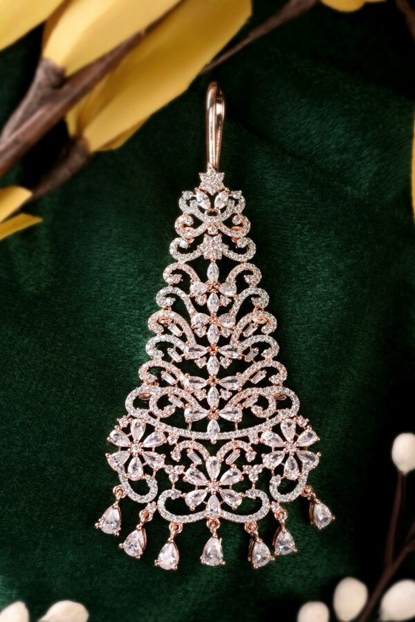 Saraf RS Jewellery Rose Gold-Plated White AD-Studded Jhumar Passa
