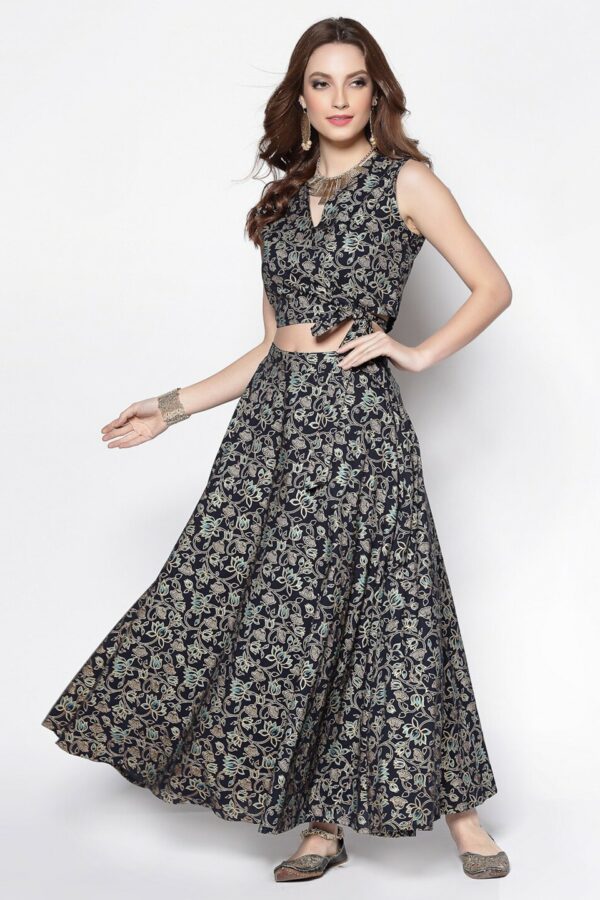 Sera Women Black & Gold-Toned Printed Ready to Wear Lehenga & Choli