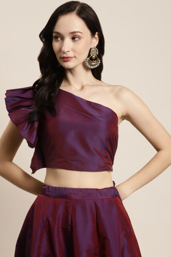Shae by SASSAFRAS Purple One Shoulder Blouson Crop Top