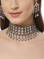 Shining Diva Oxidised Silver-Plated Mirror Jewellery Set