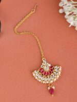 Silvermec Designs Red & Gold-Toned & Plated Trishala Kundan Maangtikka