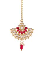 Silvermec Designs Red & Gold-Toned & Plated Trishala Kundan Maangtikka - Image 4