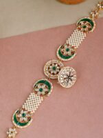 Silvermerc Designs Gold-Plated & White Kundan-Studded & Pearl Beaded Head Chain With Borla