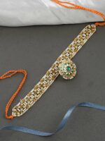 Silvermerc Designs Green & White Gold-Plated Beaded & Jadau Stone-Studded Matha Patti