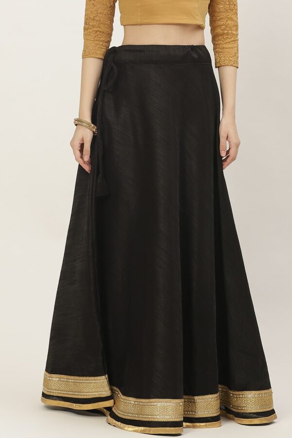 Studio Shringaar Black & Golden Solid Lehenga Skirt with Zari Border