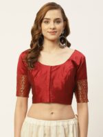Studio Shringaar Women Maroon Woven Design Saree Blouse