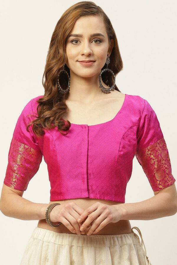 Studio Shringaar Women Pink Woven Design Saree Blouse
