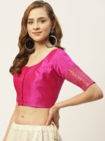 Studio Shringaar Women Pink Woven Design Saree Blouse - Image 3