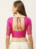 Studio Shringaar Women Pink Woven Design Saree Blouse - Image 4