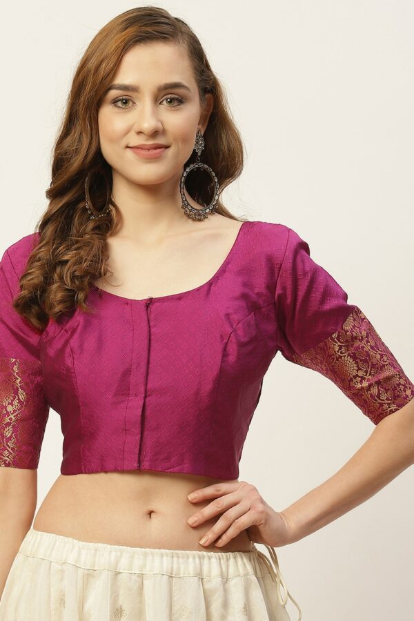 Studio Shringaar Women Purple Woven Design Saree Blouse
